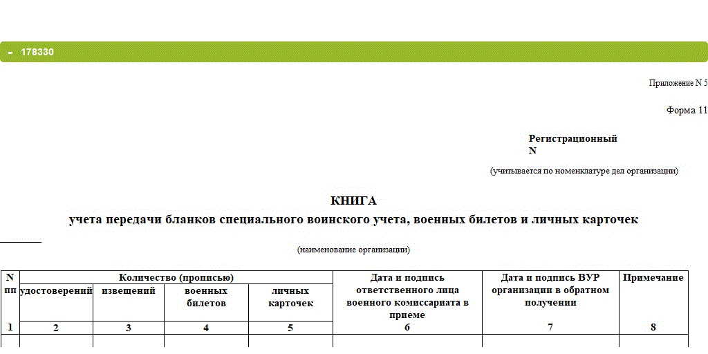 Бланк специального воинского учета